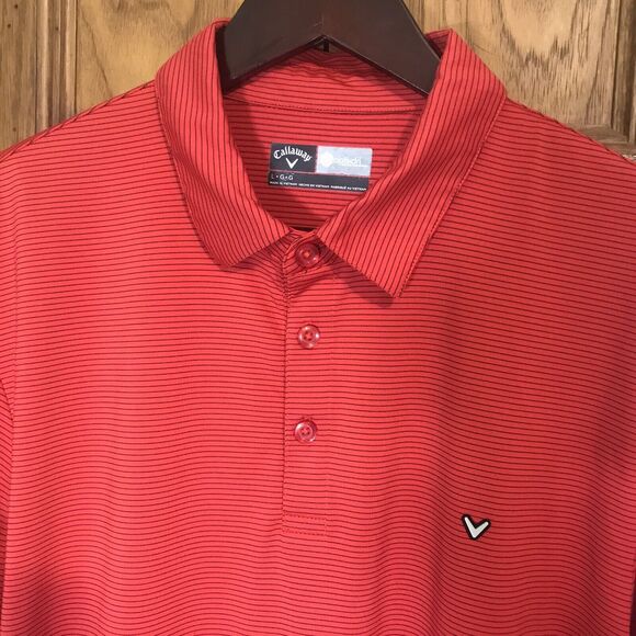 Callaway Opti-Dri Golf Polo Men’s Large Red with Black Pin Stripes Chest Logo - Picture 1 of 8